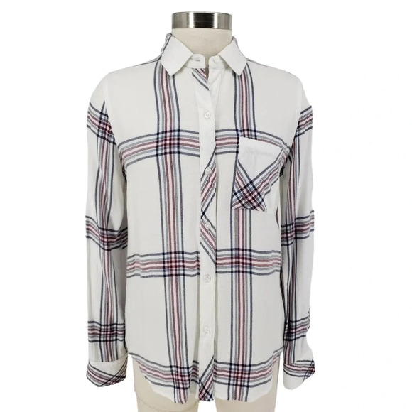Rails Shirt Hunter White Plaid Long Sleeve Button Up Collared Flannel Top - Picture 1 of 8